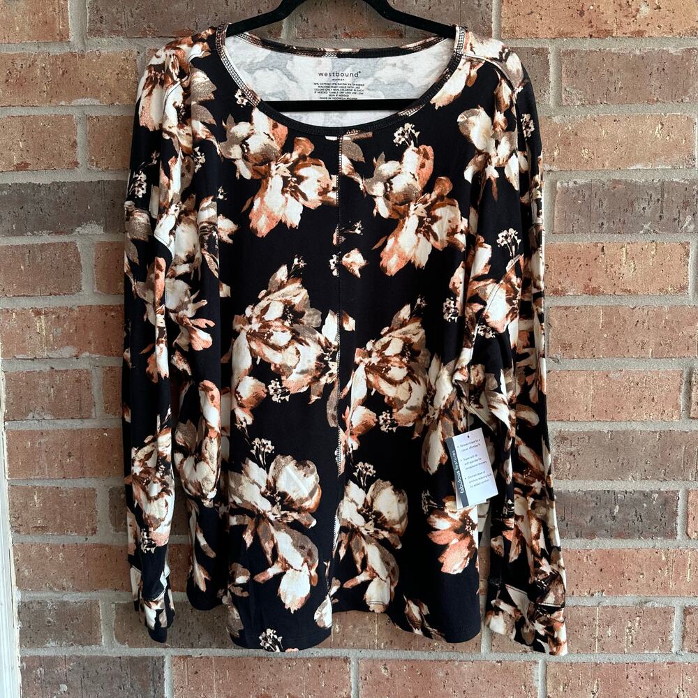 Westbound Woman Long sleeve Floral Black Blouse Size 2X